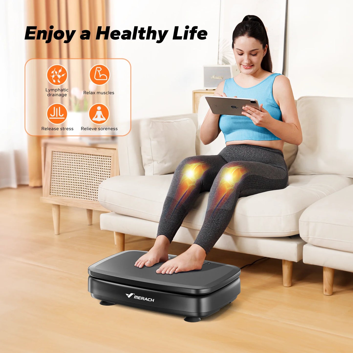MERACH Vibration Plate Exercise Machine Vibration Plate for Lymphatic Drainage Relieve Pain Help Sleep Fat Burning & Weight Loss