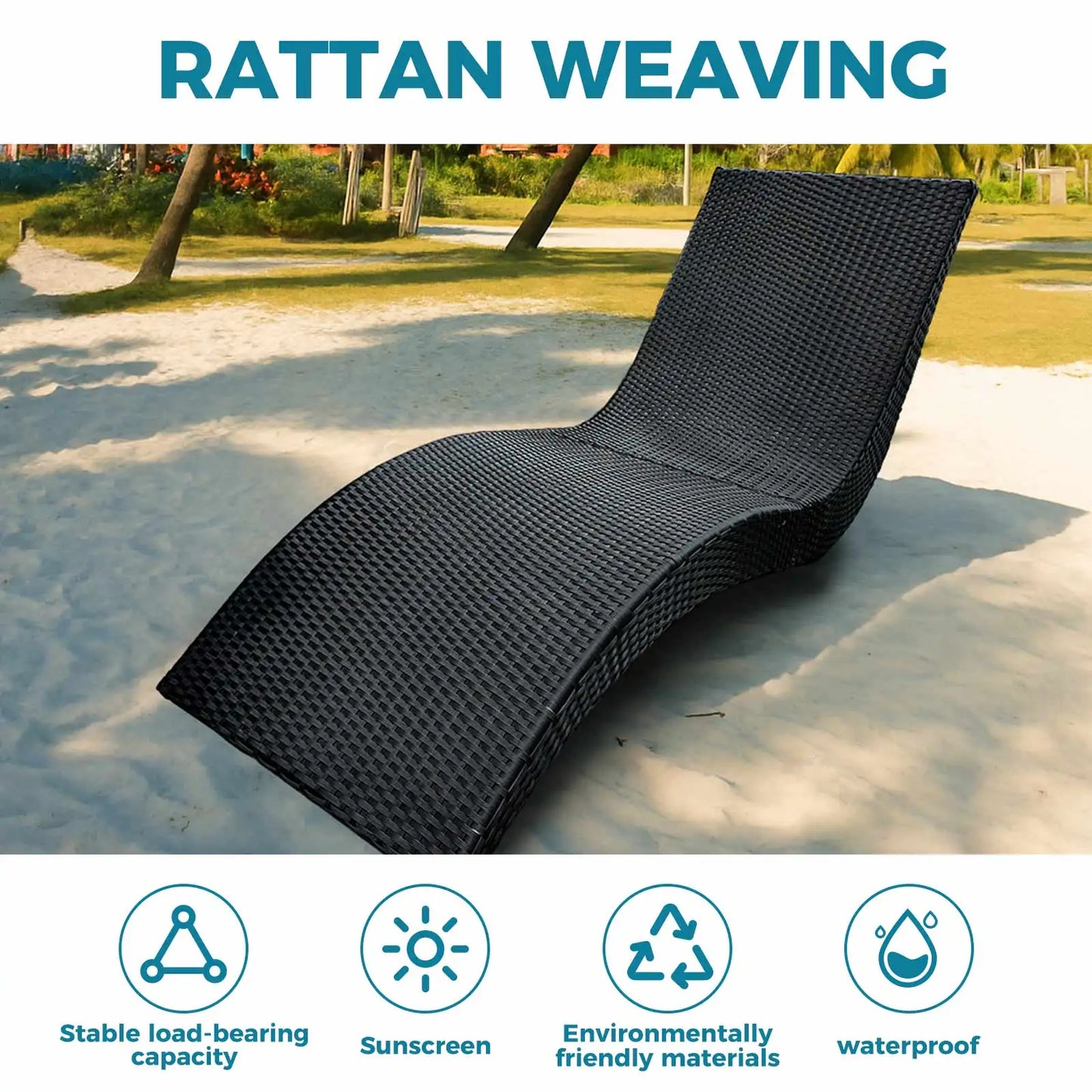 Outdoor Rattan Chaise Lounge - Outside Lounge Chair for Poolside, Beach & Garden, Comfortable S-Shaped Patio Lounger