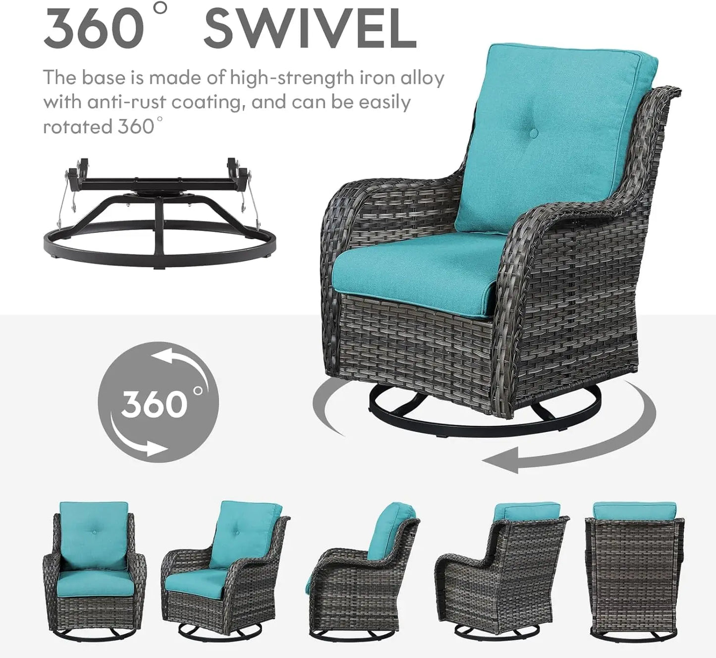 Outdoor Swivel Rocker Wicker Chairs Set of 3, High Back Swivel Patio Chairs Wicker Furniture Set, 2 PCS Rattan Swivel Rocking Ch