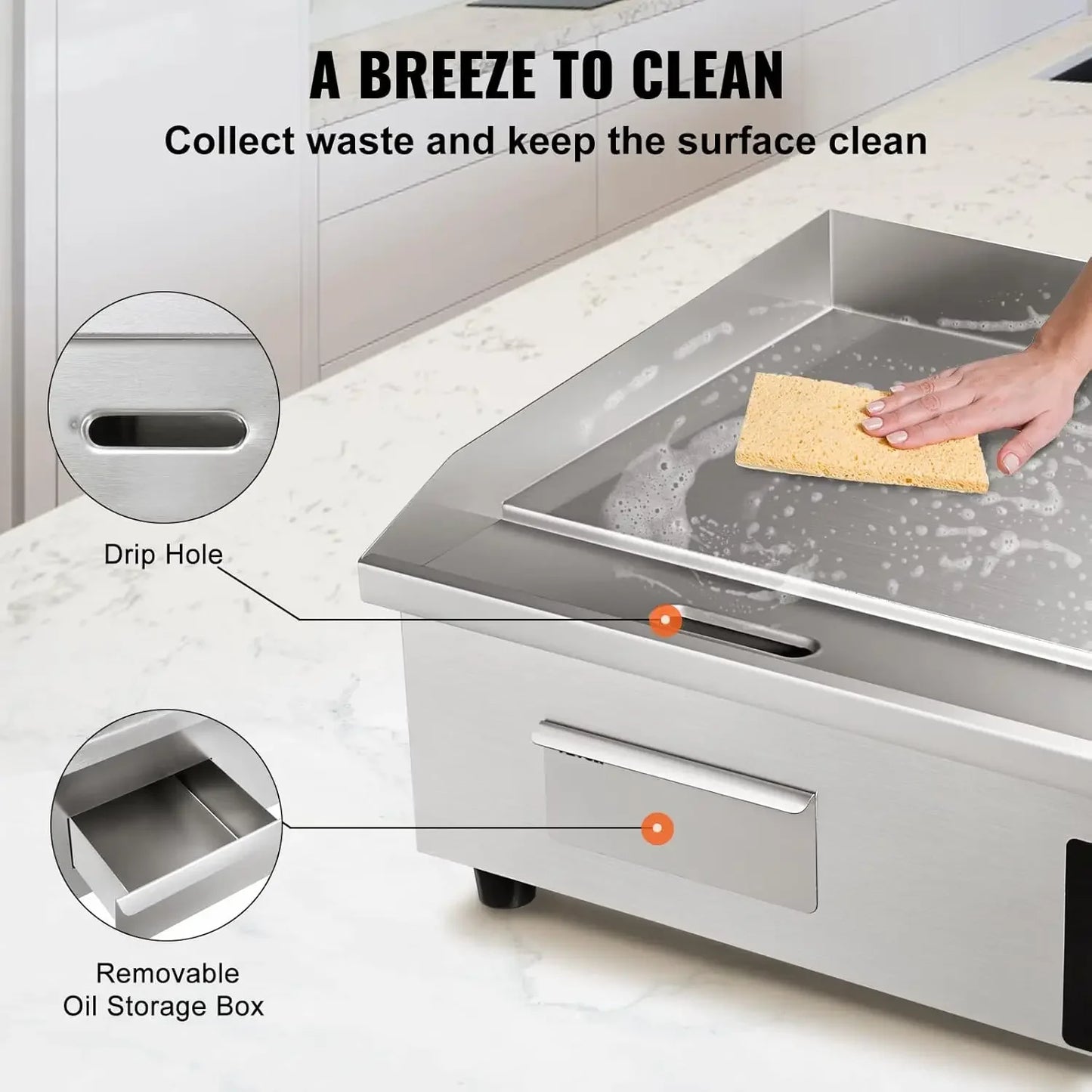 Commercial Electric Griddle, 22", 1600W Countertop Flat Top Griddle, Stainless Steel Teppanyaki Grill w/Iron Cooking Plate