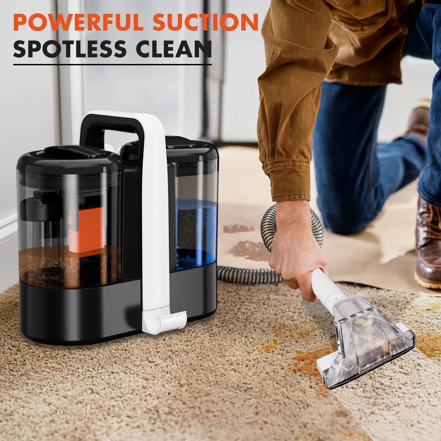 OMESER W07 Handheld Carpet Cleaner 600W 15Kpa Corded Spot Clean Machine Wet Fabric Carpet Sofa Cleaning Pet Portable Car