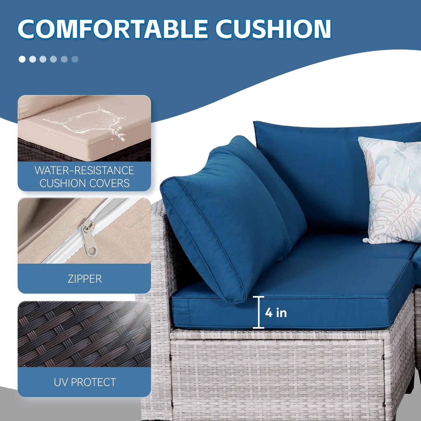 NAGA BAHNA Outdoor Patio Furniture, 7 Piece Outdoor Sectional Sofa PE Rattan Wicker Patio Conversation Sets with Thick Cushions