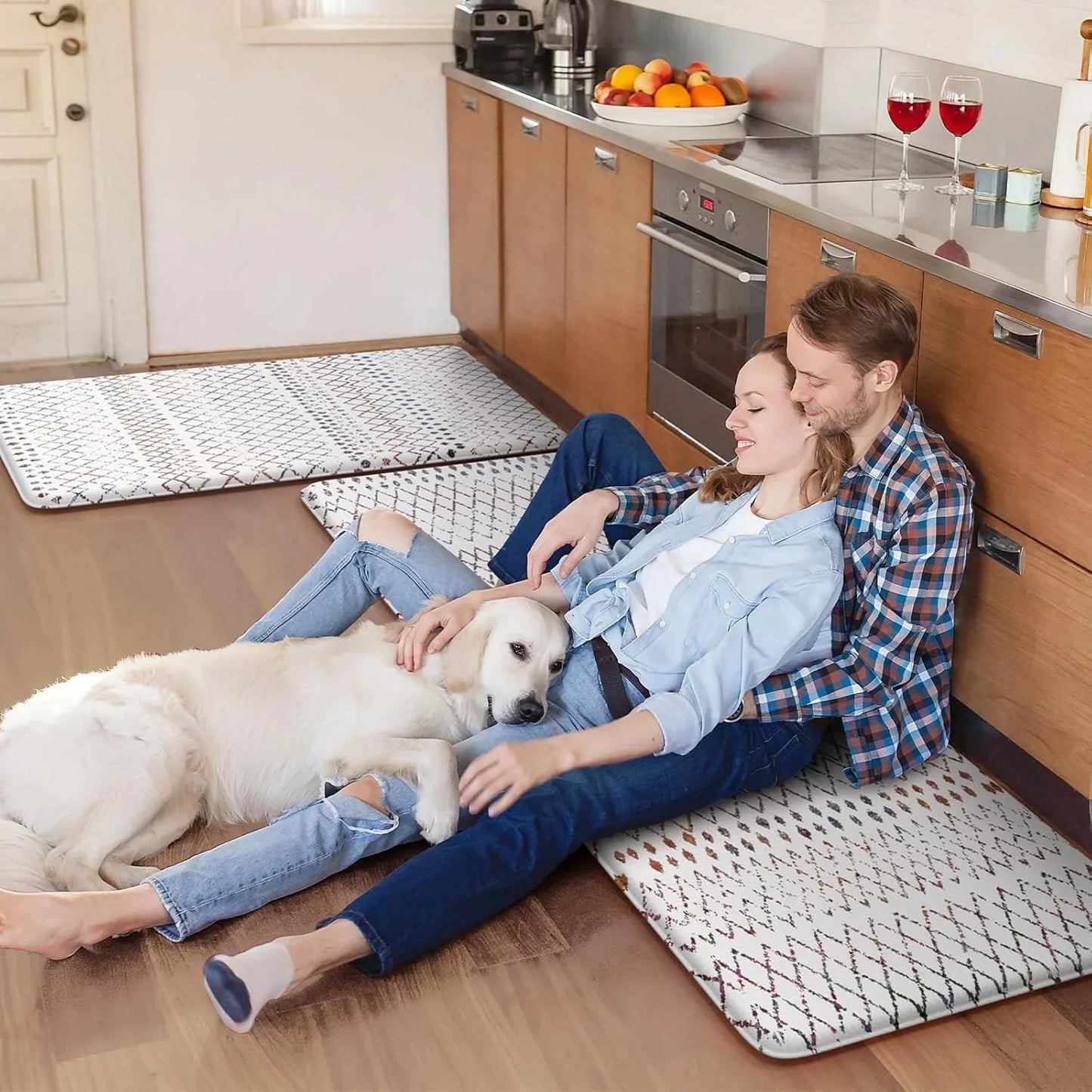 Kitchen Mats 2PCS,Cushioned Anti Fatigue Boho Kitchen Rugs and Mats,Non Slip Waterproof Kitchen Mats for Floor,Comfort Foam