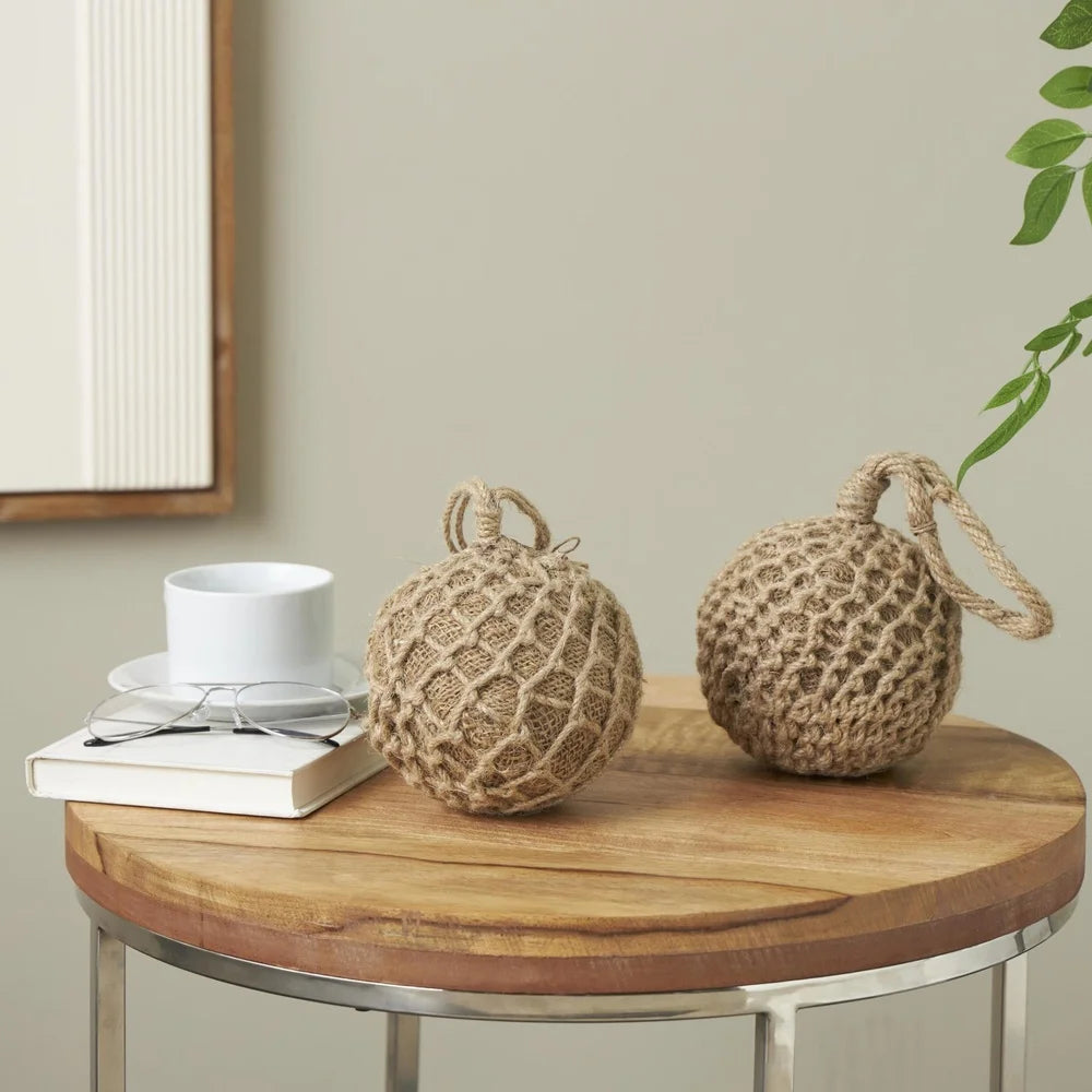 Handmade Brown Cement Knot Sculpture Set of 2 Decorative Statues Indoor Home Decor Rustic Farmhouse Style Art
