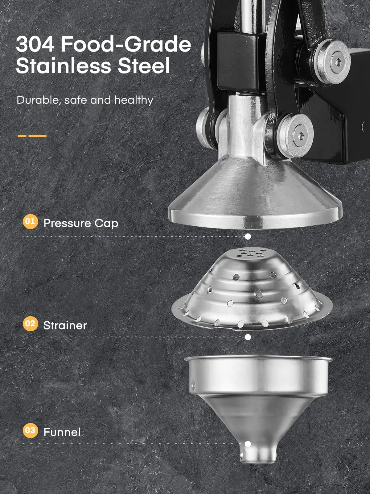 Manual Citrus Juicer Easy Juicing, Easy Clean Stainless Steel and Cast Iron