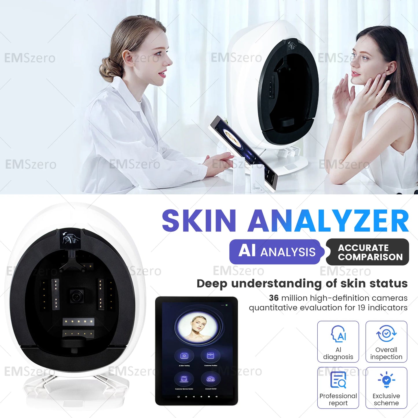 Professional AISIA Q1 3D AI Facial Skin Analyzer Detection Skin Problem Diagnosis 8 Spectrum Analysis Beauty Salon Equipment