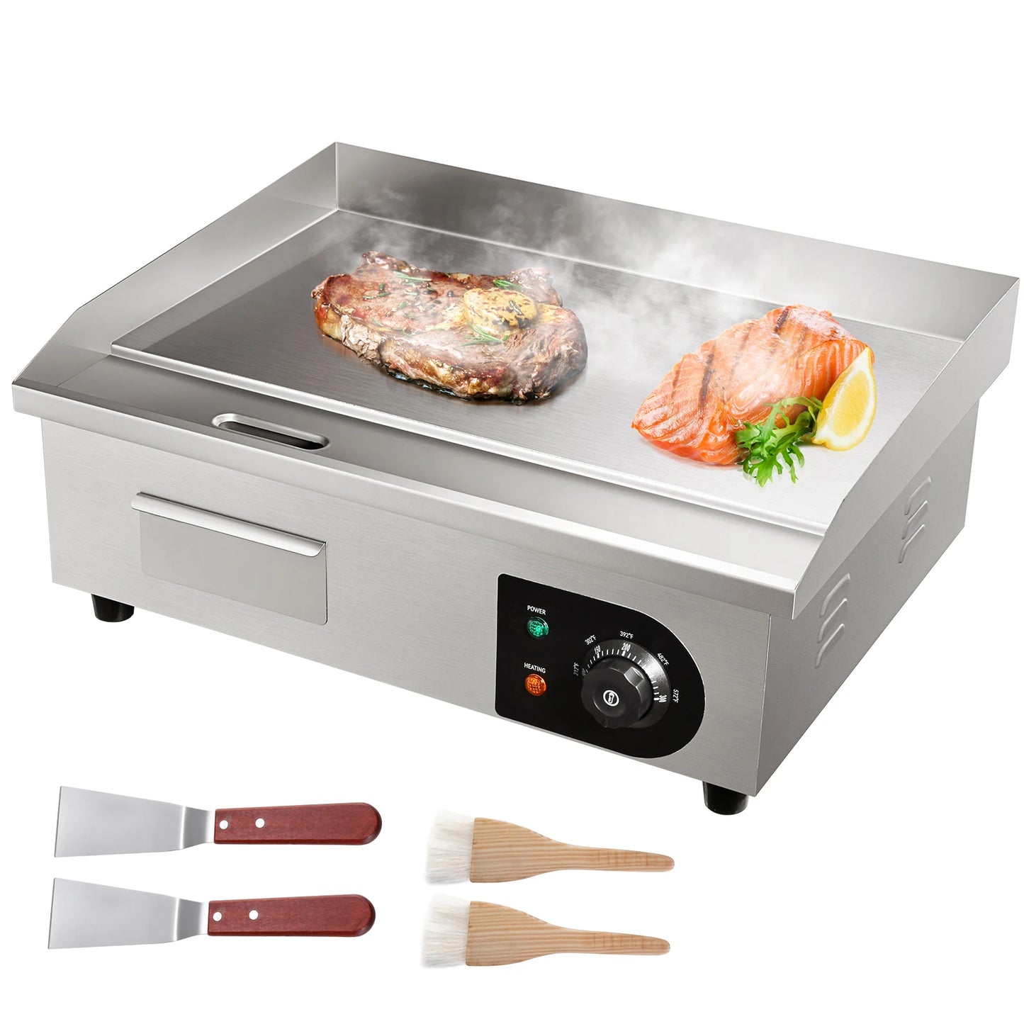 SucceBuy 21" Electric Countertop Griddle Electric Flat Top Grill Stainless Steel Teppanyaki Grill w/Non Stick Iron Cooking Plate