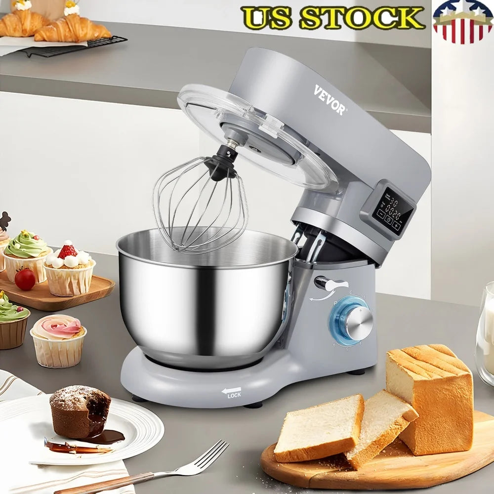 5.8 Qt Stand Mixer with Stainless Steel Bowl Beater Hook Whisk LCD Control 660W Pure Copper Motor Kitchen Baking Mixer