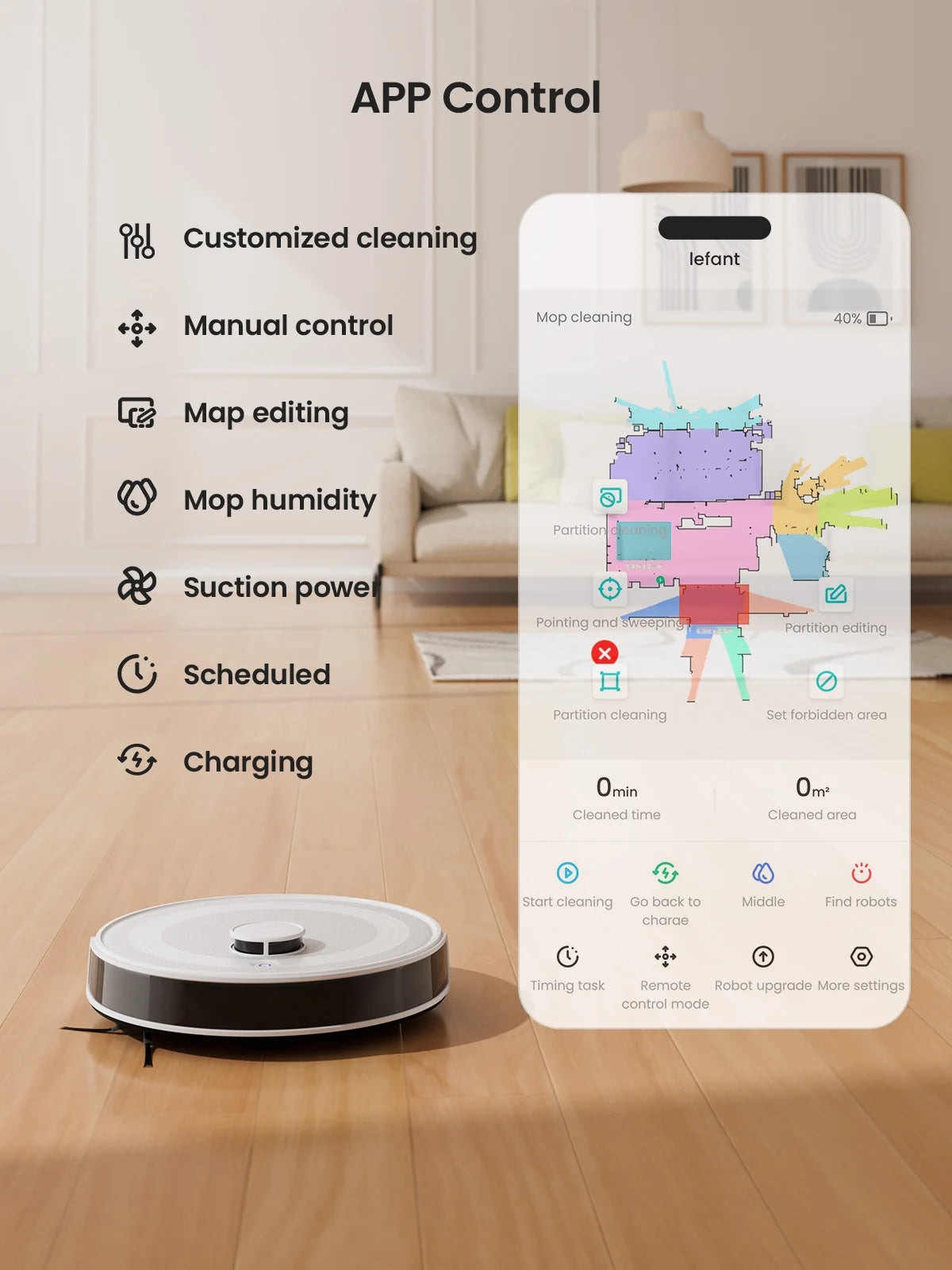 LEFANT M2 Robot Vacuum Cleaner, Laser Navigation dToF, 5500Pa, Anti-Tangle, Selected Area Cleaning, Ideal for Pet Hair, Carpets