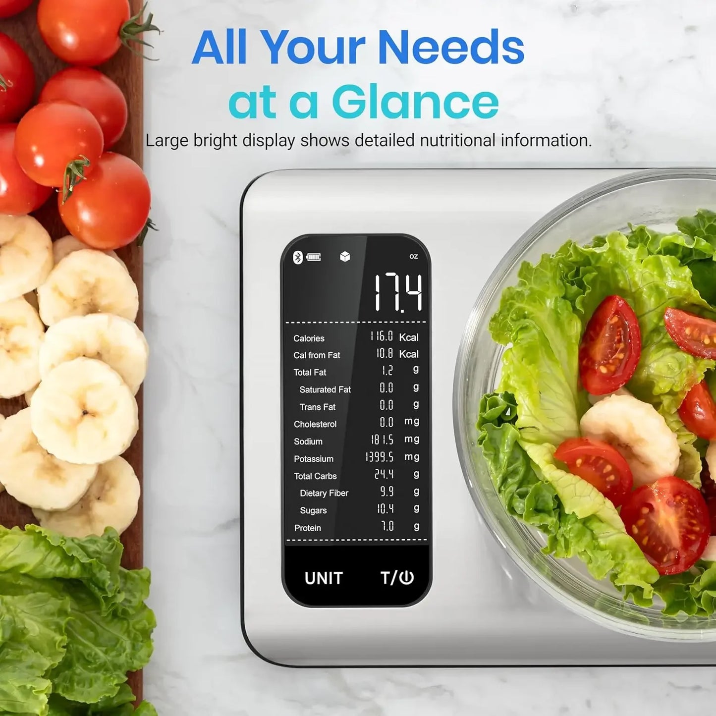 Smart Food Kitchen Scale with Nutritional Calculator,Free App with 19 Nutrients Tracking,Calorie, Marco,Digital grams and ounces