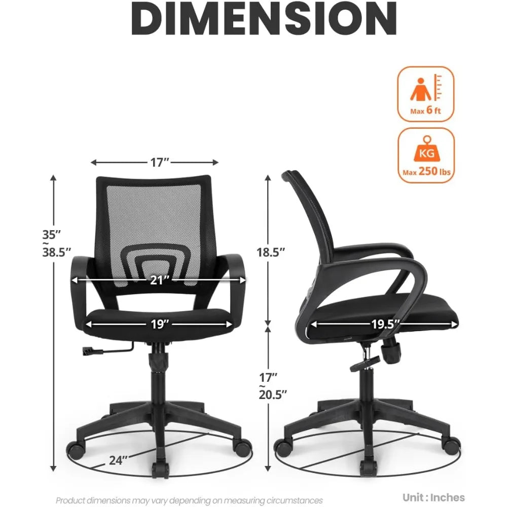 Office Desk Computer Chair Ergonomic Mesh Gaming Mid Back Seat with Comfy Lumbar Support Adjustable Height Swivel for Home Task