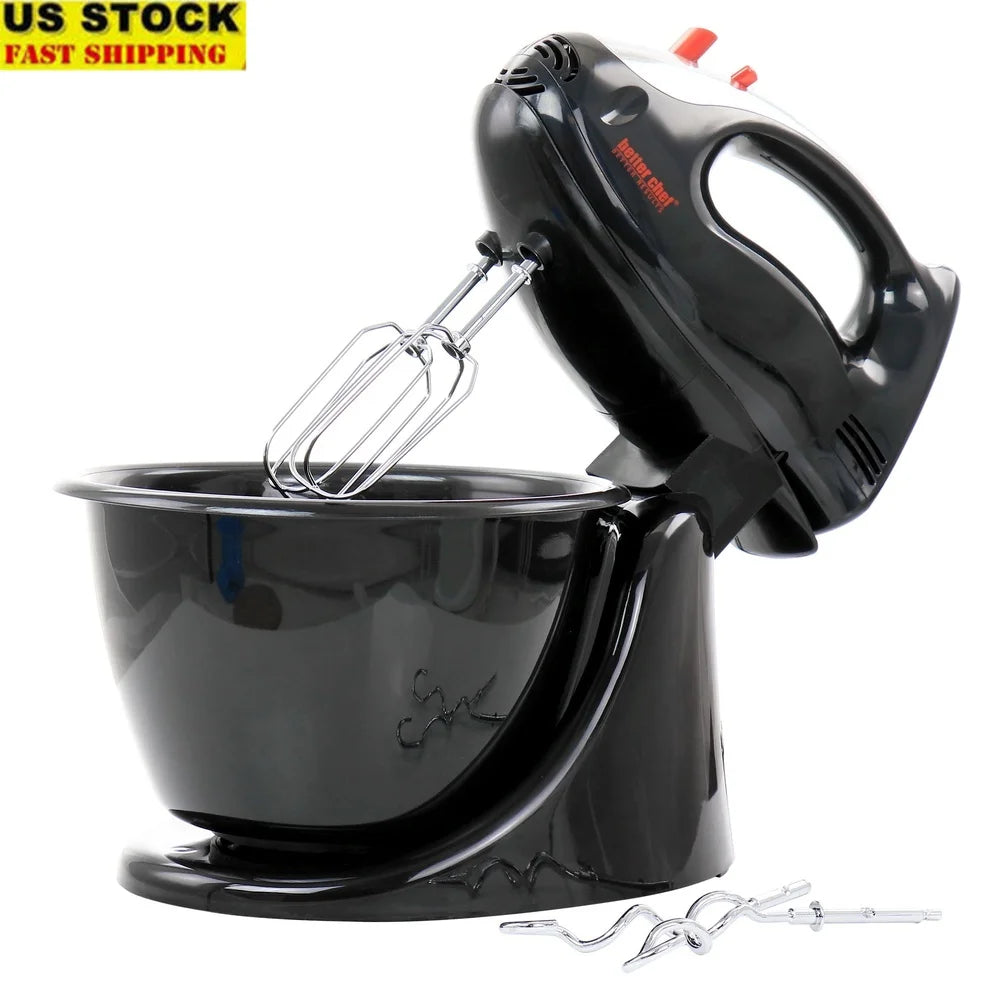 200 Watt Stand Mixer Hand Mixer with Mixing Bowl Ergonomic Handle 5 Speed Interchangeable Beaters Dough Hooks Dishwasher Safe