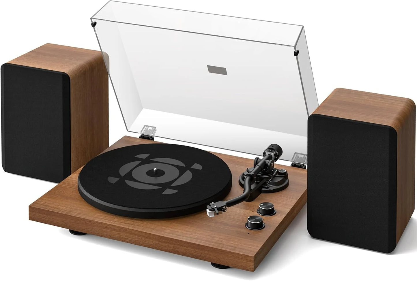 Vinyl Record Player with Stereo Speakers, Turntable with Built-in Preamp, S-Shaped Tonearm, 33/45 RPM