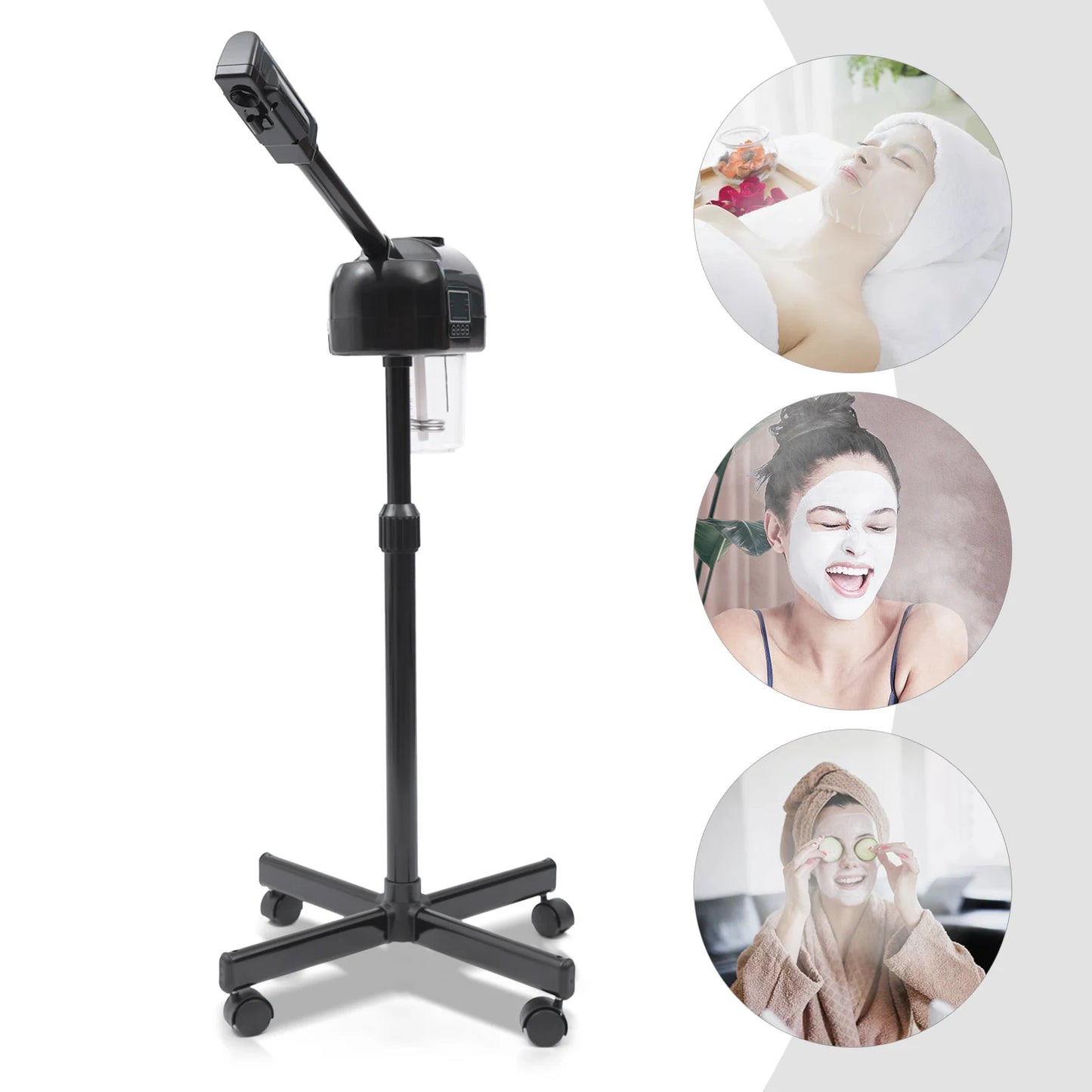 Facial Steamer for Esthetician Deep Cleaning Face Steamer for Facial with Hot Mist, Rolling Wheels & 360° Rotatable Spa