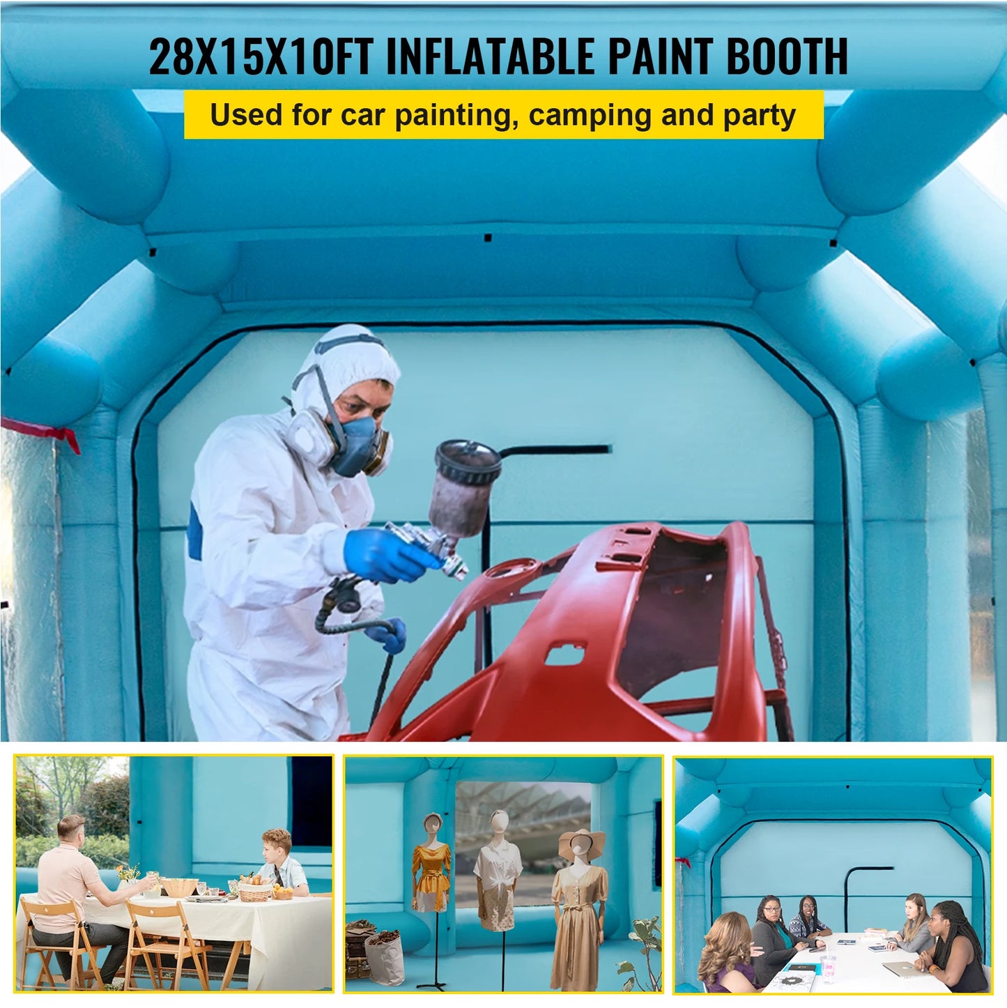 SucceBuy Inflatable Paint Booth 8.5x4.6x3m Carport Car Spray Tent W/ 2Blower Auto Workstation Mobile Shelter Room Outdoor Garage