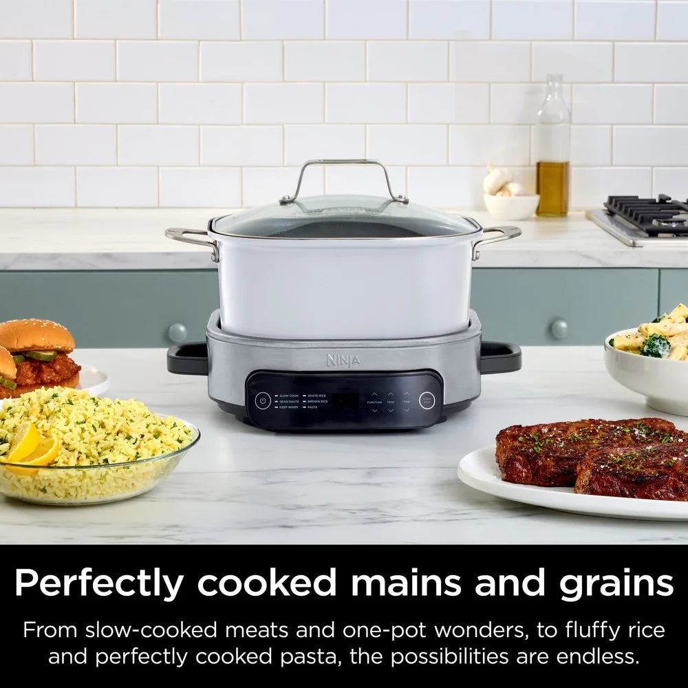 6.5 Qt Multi Cooker Slow Cooker 6 in 1 Kitchen Appliance Easy One Pot Cooking Family Size Capacity Compact Design