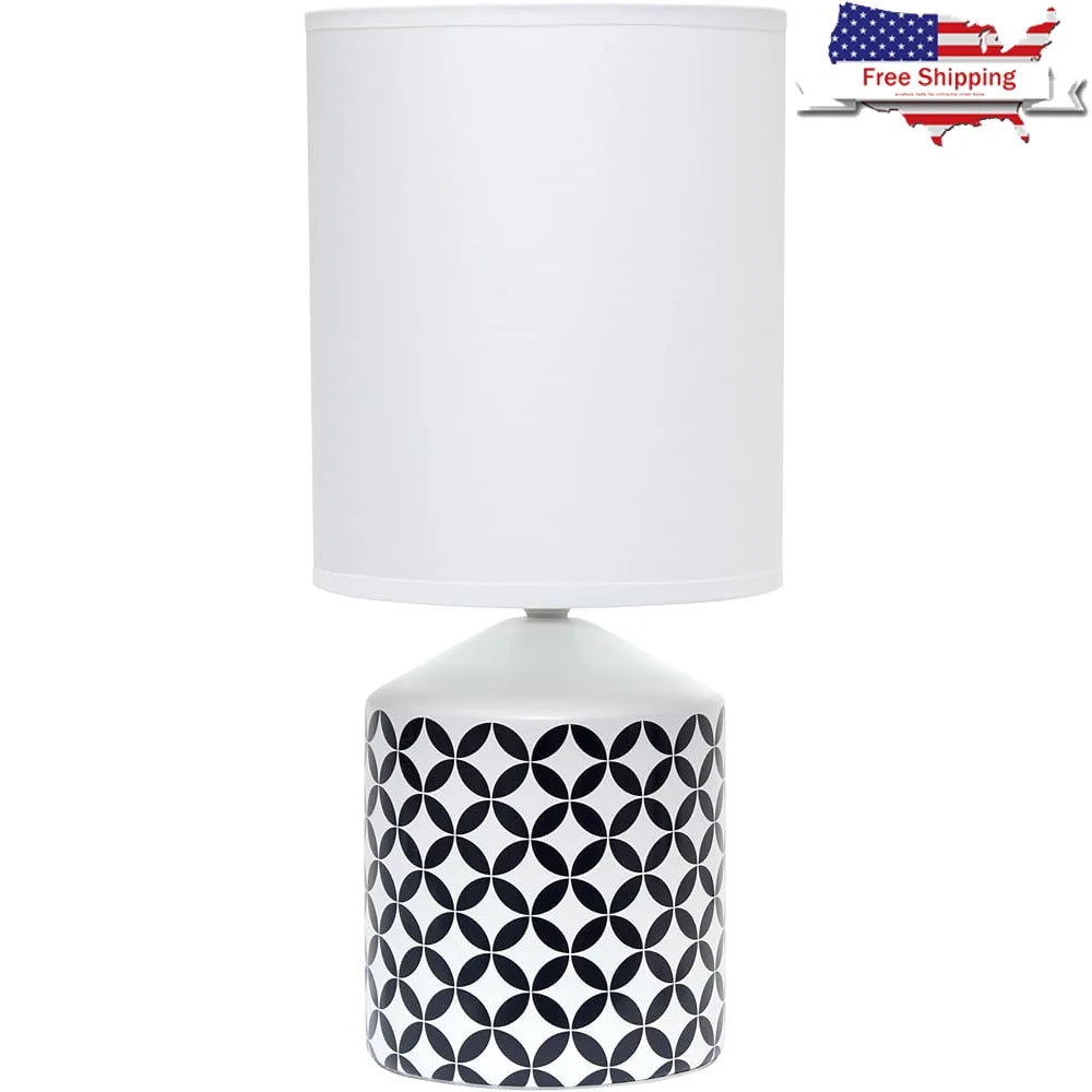 Printed Jug Table Lamp with White Drum Shade Rustic Elegance Living Room Bedroom Office Versatile Home Decor Easy On Off Switch