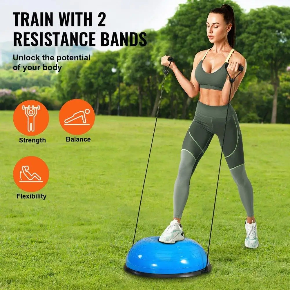 Exercise Ball Trainer for Strength Training 23 Inch Balance & Stability Ball with Resistance Bands and Foot Pump for home Gym Up