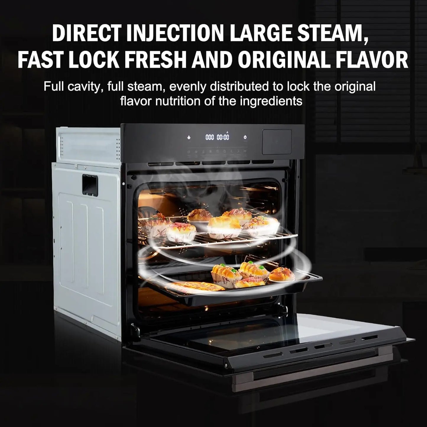 24" Single Wall Oven 2.5 Cu.ft Built-in Timer Convection Electric Wall Oven with 8 Baking Modes 3000W 240V 3D Surround Heating