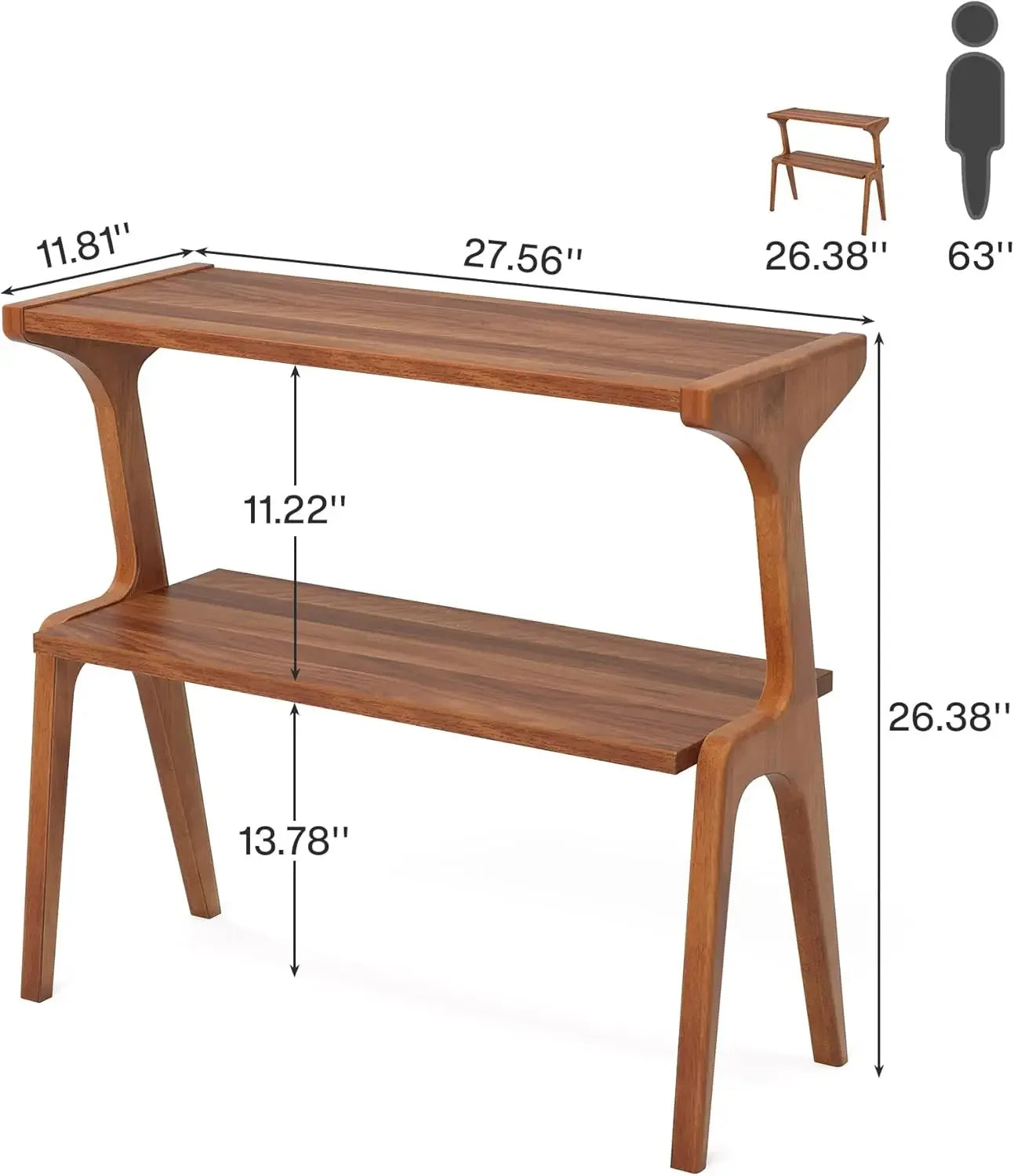 Narrow End Table for Living Room, 2-Tier Slim Sofa Side Table with Solid Wood Legs, Modern Tall End Table with Storage Shelf