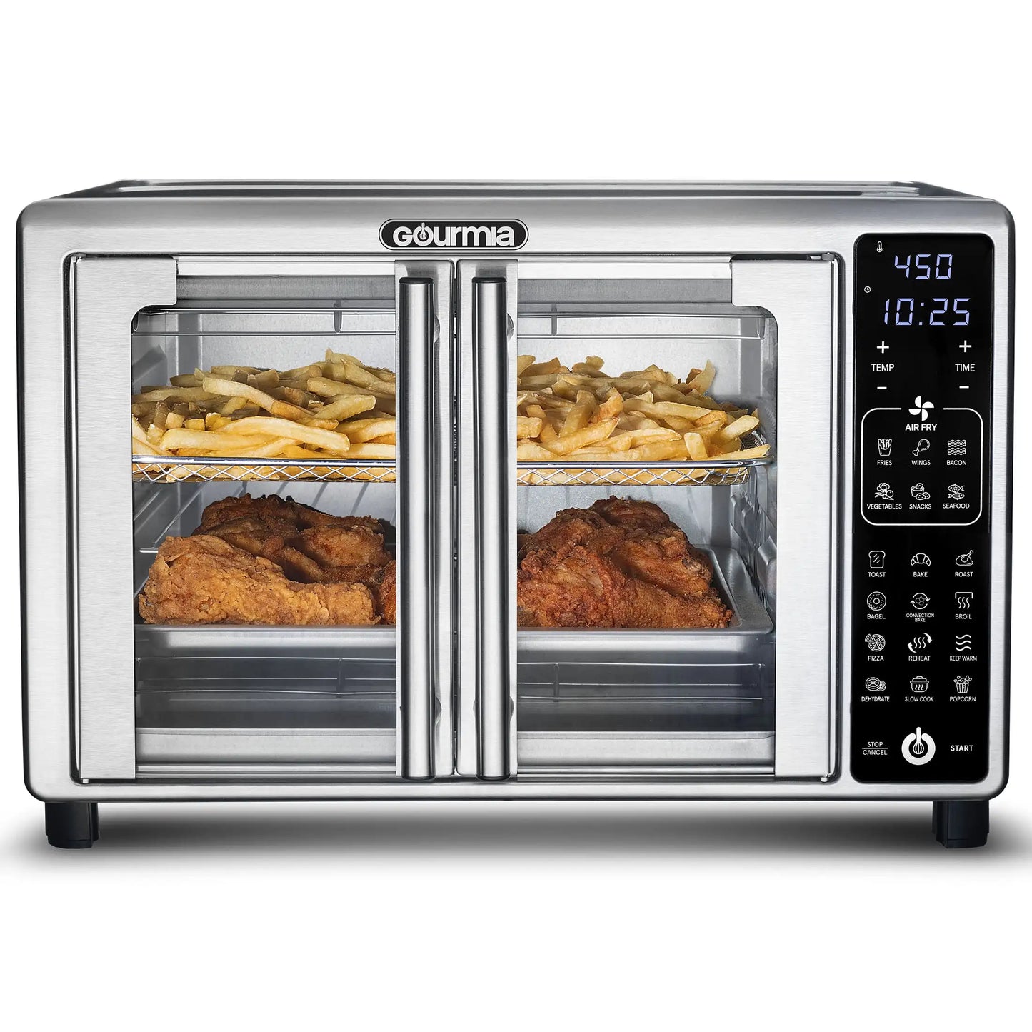 Gourmia 1700W Digital Oven Air Fryer, Multi-Mode One-Touch Preset, 24L, Stainless Steel, 6 Slices