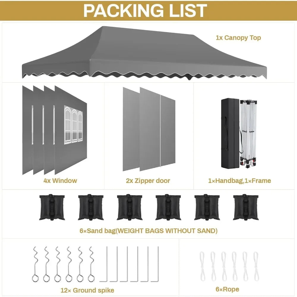 10×20 ft Heavy-Duty Party Tent – Outdoor Wedding Canopy with Carry Bag, 4 Sidewalls, 2 Zip Doors & 6 Sandbags