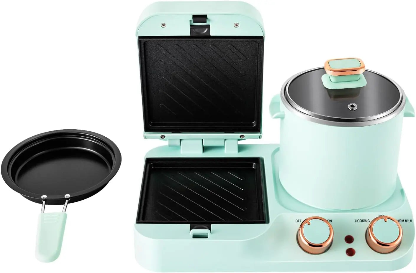 Electric 3in1 Breakfast Station 110V Mini Toaster Bread Multifunctional Kitchen Appliance with Frying Pan for Making Noodles