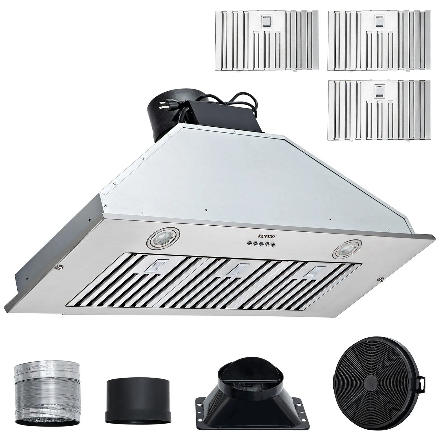 SucceBuy 30/36 inch Built-in Range Hood 800/900CFM Stainless Steel with LED Lights Baffle Filters Ducted Convertible ETL