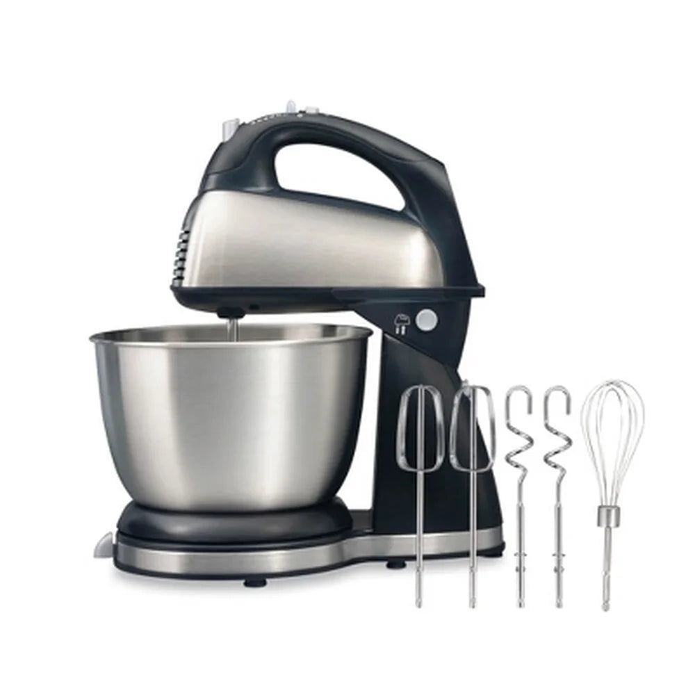 6-Speed Hand Mixer Stand Mixer 290W Dishwasher Safe 4QT Stainless Steel Bowl 5 Attachments Shift Stir Lever Kitchen Appliance
