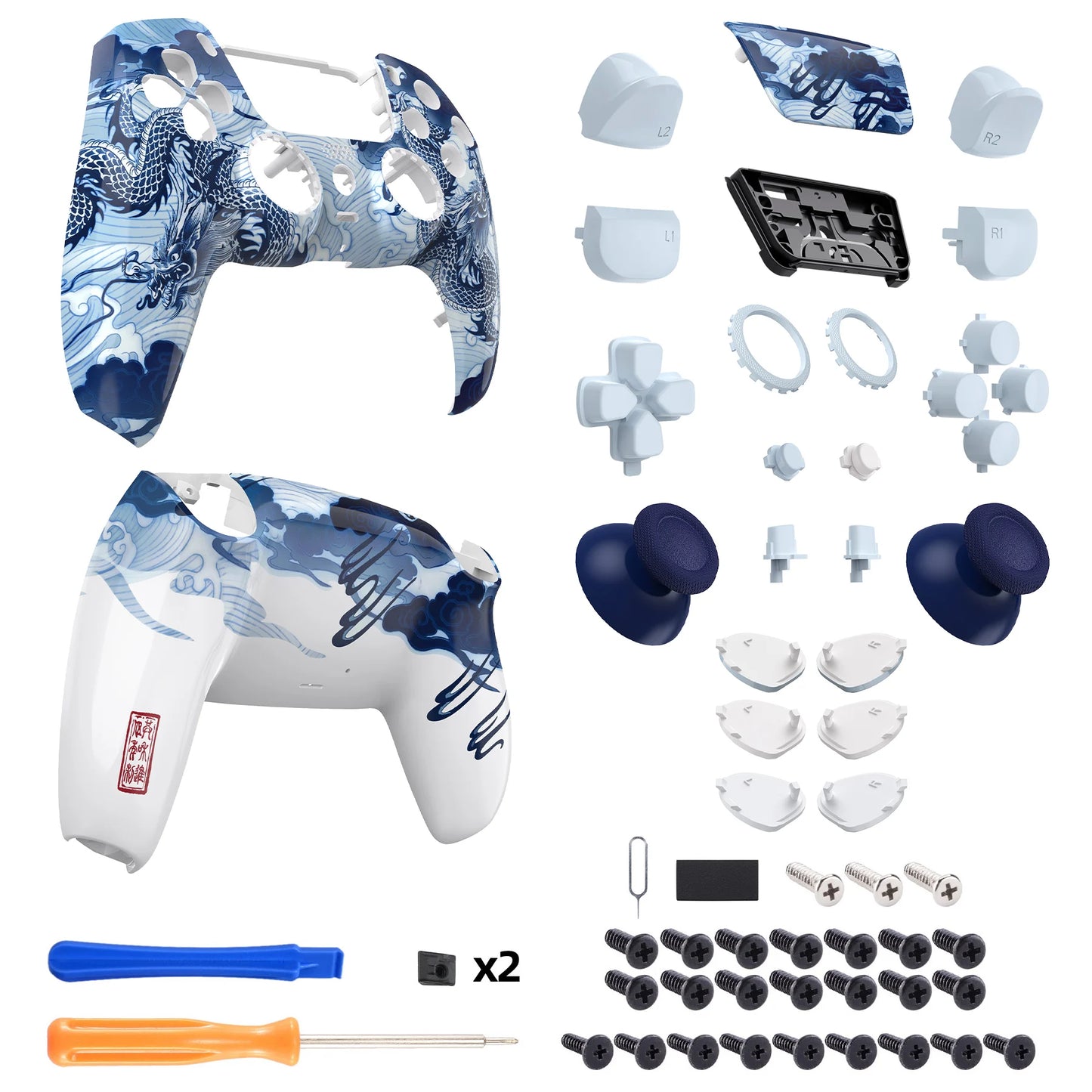eXtremeRate Luna Redesigned Full Set Housing Shell Buttons Touchpad Cover for ps5 Controller BDM-030/040/050 - Porcelain Dragon