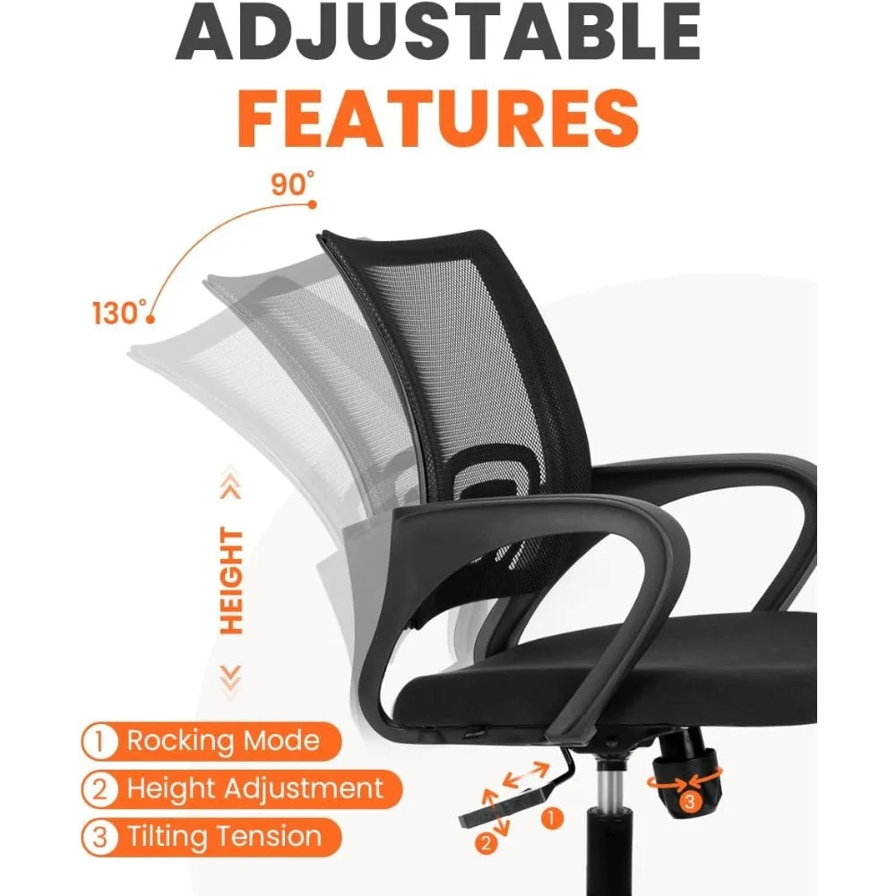 Office Desk Computer Chair Ergonomic Mesh Gaming Mid Back Seat with Comfy Lumbar Support Adjustable Height Swivel for Home Task