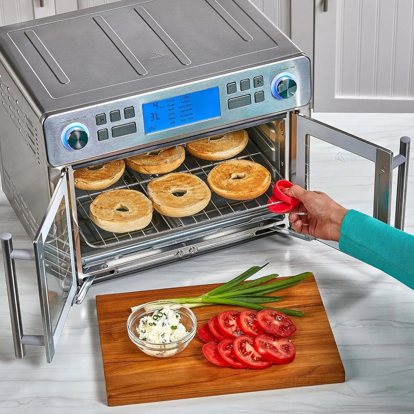 Dual Zone 360 Air Fryer Oven Combo with French Door, 25 QT Extra Large, Cook Two Foods in Different Ways, Up to 60% Faster