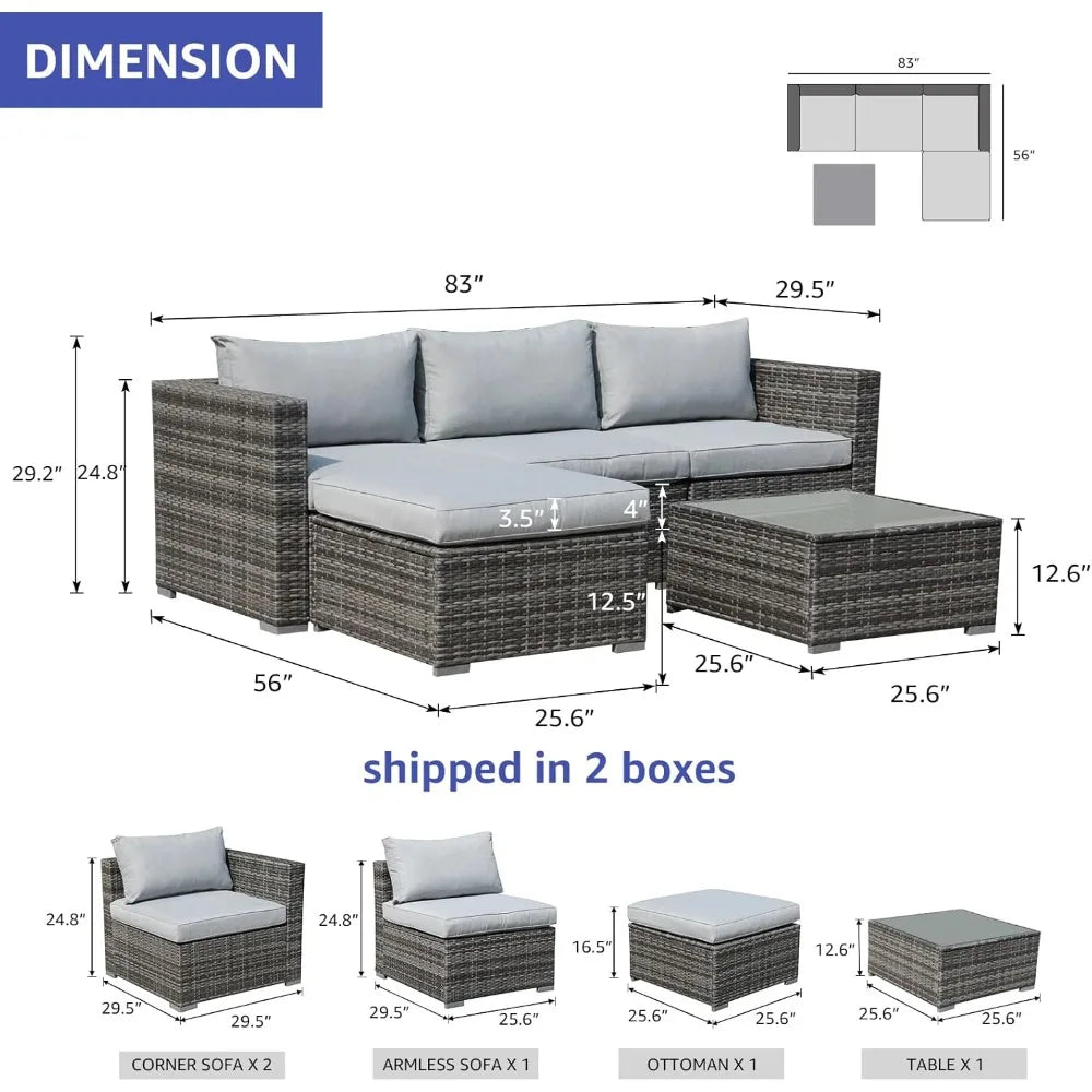 5 Piece Outdoor Patio Furniture Set, Sectional Conversation All-Weather Cushions, Backyard Porch Garden Poolside Balcony Set