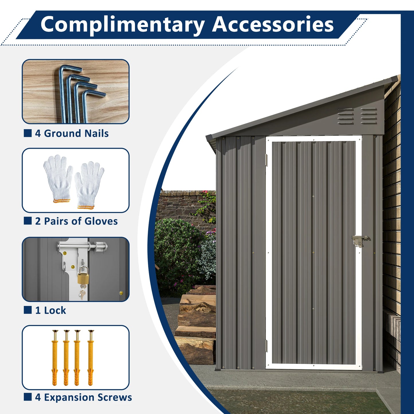 LZBEITEM 4' x 8' Metal Wall Side Storage Sheds & Outdoor Storage, Garden Storage Cabinet for Backayrd,Grey