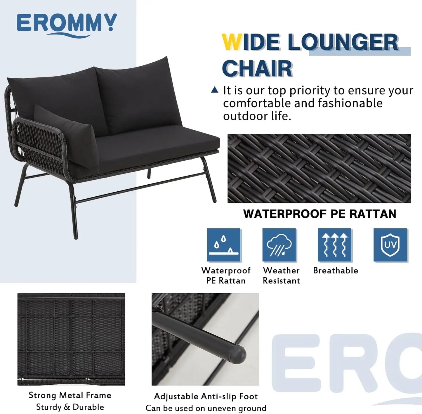 3 Piece Patio Conversation Sets, L-Shaped Sectional Patio Furniture Sofa Set with Thick Cushions and Toughened Glass Coffee Tabl