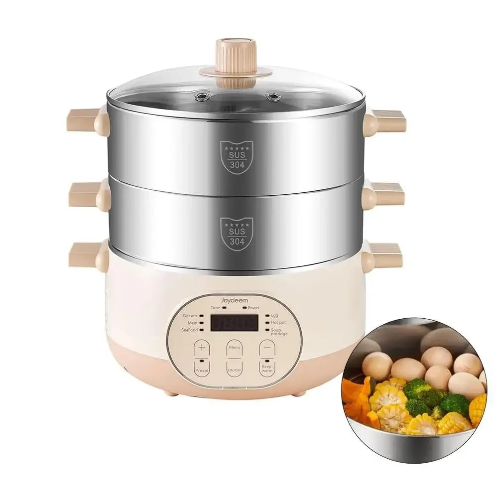 Electric Food Steamer 2-Tier Stainless Steel Vegetable Steamer 15L Large Capacity Fast Cooking Healthy Kitchen Appliance