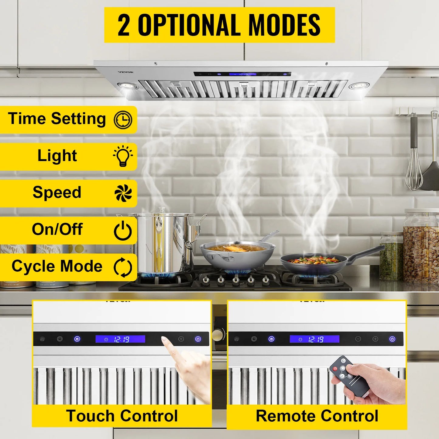 SucceBuy 30/36 inch Built-in Range Hood 800/900CFM Stainless Steel with LED Lights Baffle Filters Ducted Convertible ETL