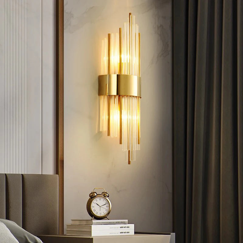 Nordic Luxury Crystal Wall Lamp Stainless Steel Black Gold LED Wall Light Living Room Stairs Bedroom Bedside Room Decor Fixture