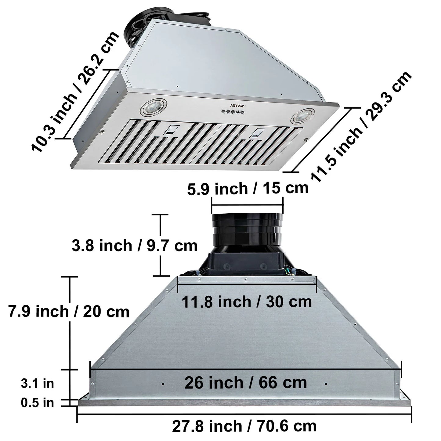 SucceBuy 30/36 inch Built-in Range Hood 800/900CFM Stainless Steel with LED Lights Baffle Filters Ducted Convertible ETL