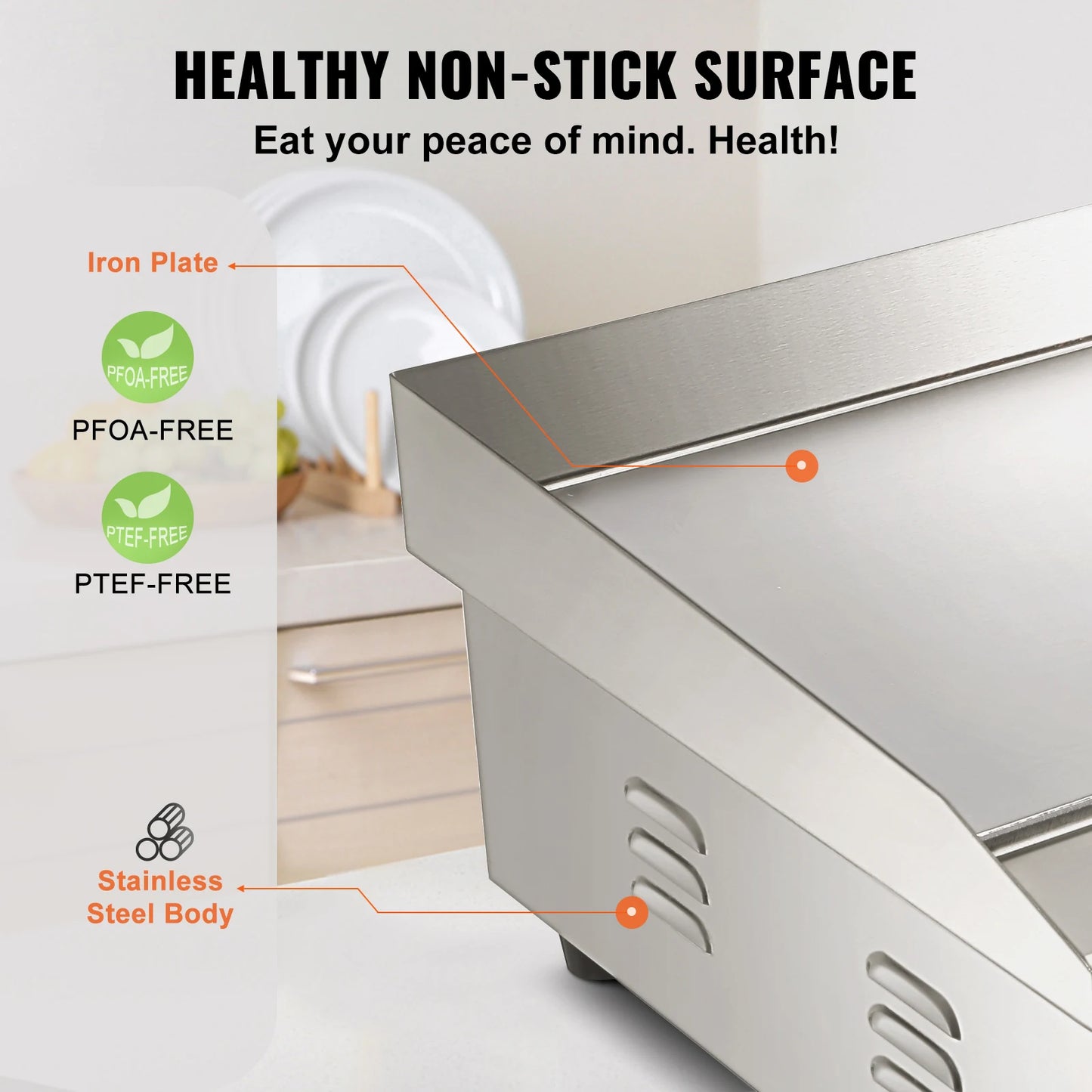 SucceBuy 21" Electric Countertop Griddle Electric Flat Top Grill Stainless Steel Teppanyaki Grill w/Non Stick Iron Cooking Plate