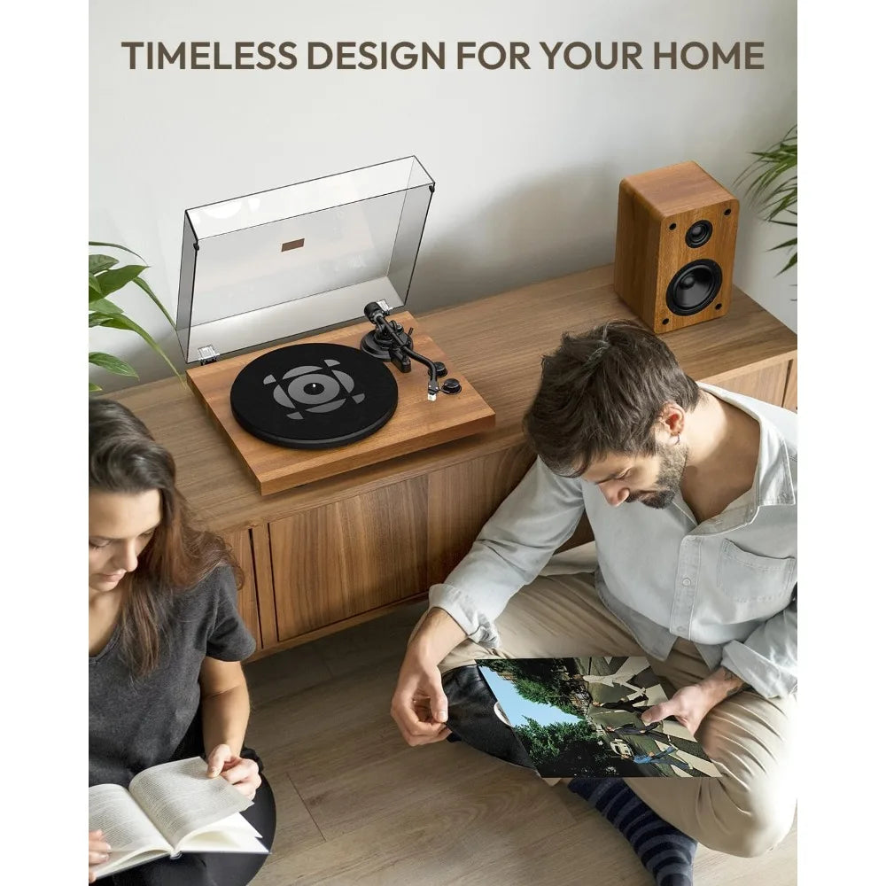 Vinyl Record Player with Stereo Speakers, Turntable with Built-in Preamp, S-Shaped Tonearm, 33/45 RPM