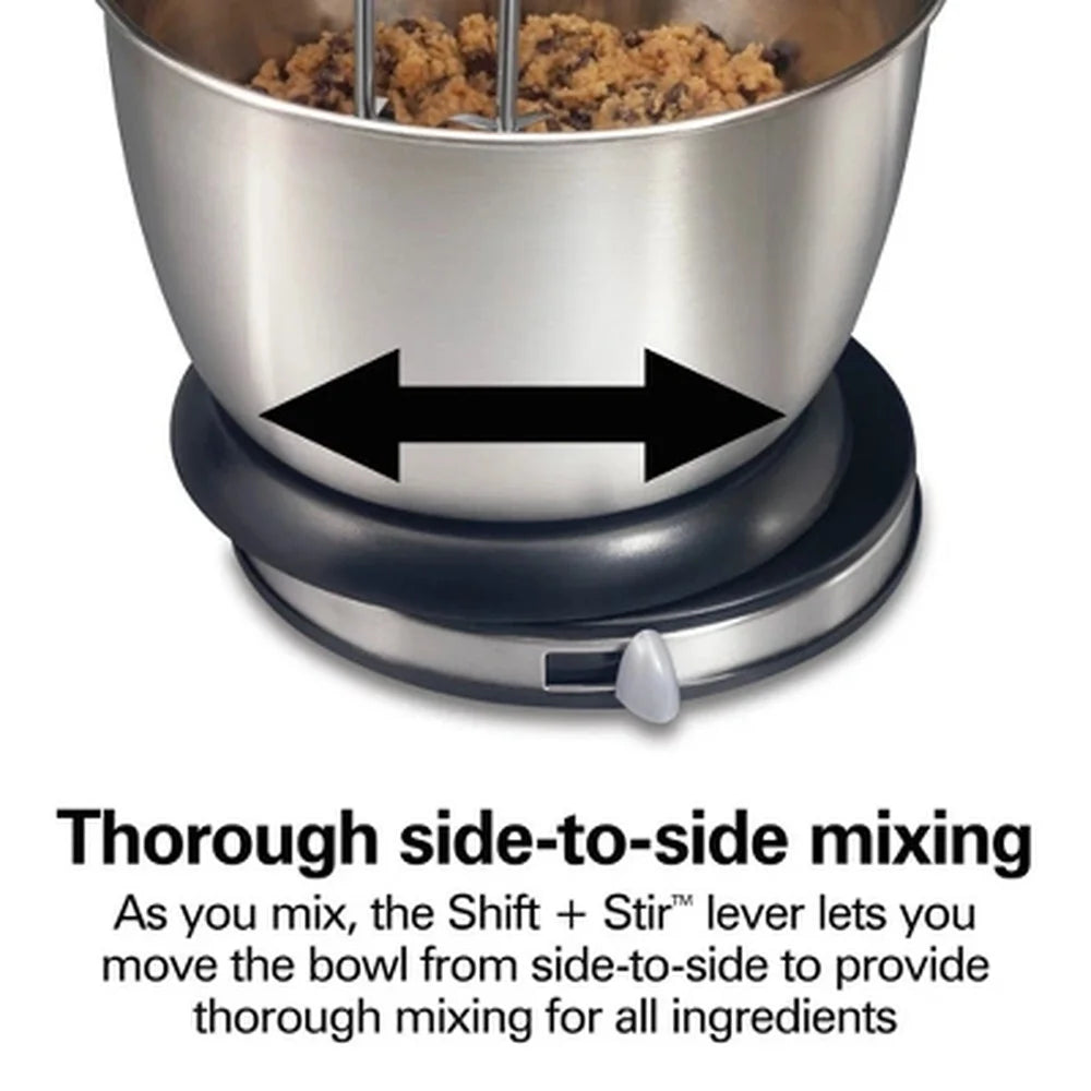 6-Speed Hand Mixer Stand Mixer 290W Dishwasher Safe 4QT Stainless Steel Bowl 5 Attachments Shift Stir Lever Kitchen Appliance