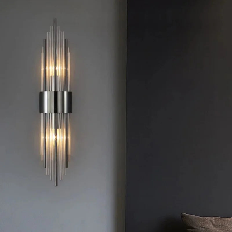 Nordic Luxury Crystal Wall Lamp Stainless Steel Black Gold LED Wall Light Living Room Stairs Bedroom Bedside Room Decor Fixture