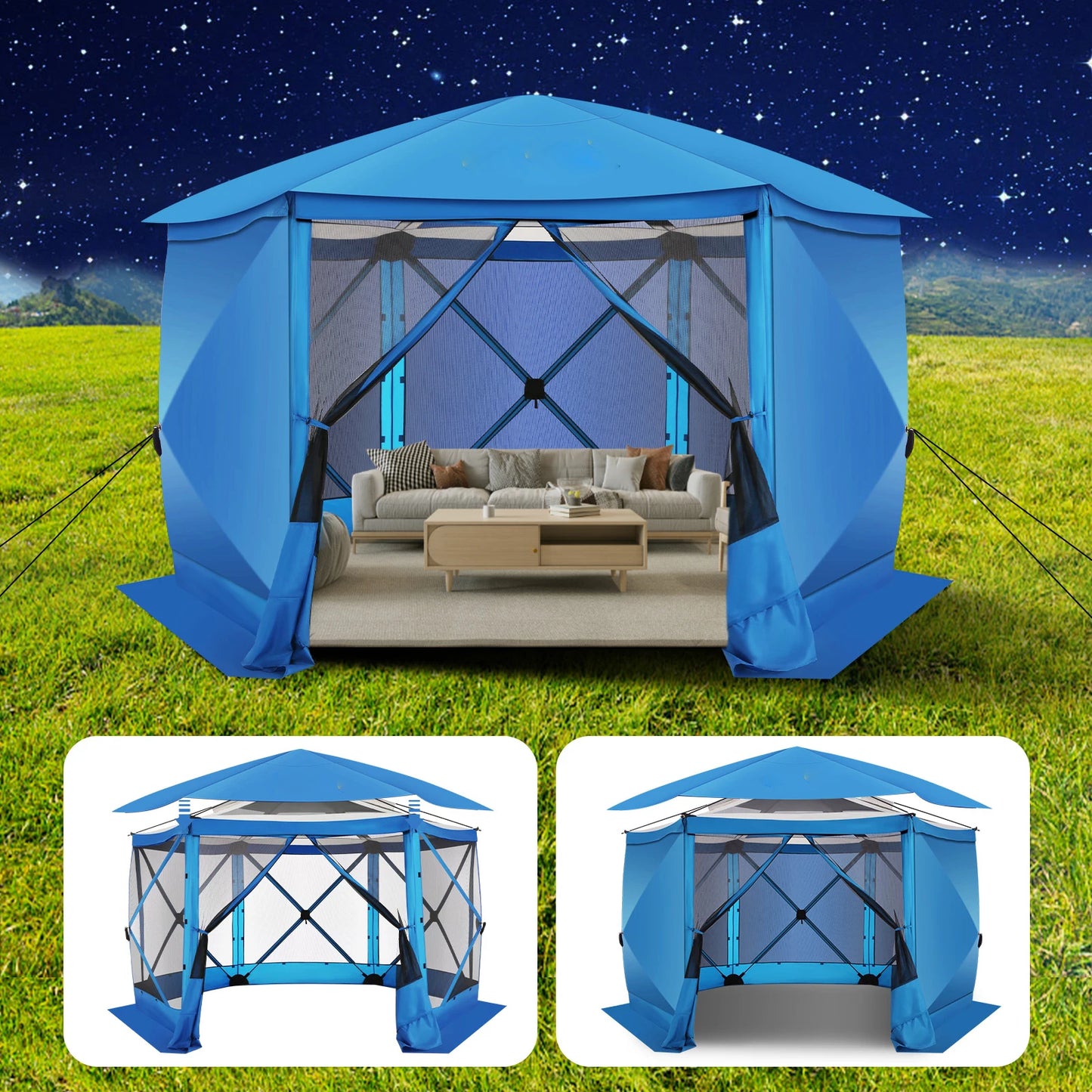 Pop up Gazebo Screen Tent for Camping, 12x12 Camping Gazebo with Removable Roof, Outdoor Screened Gazebo with 5 Sidewalls