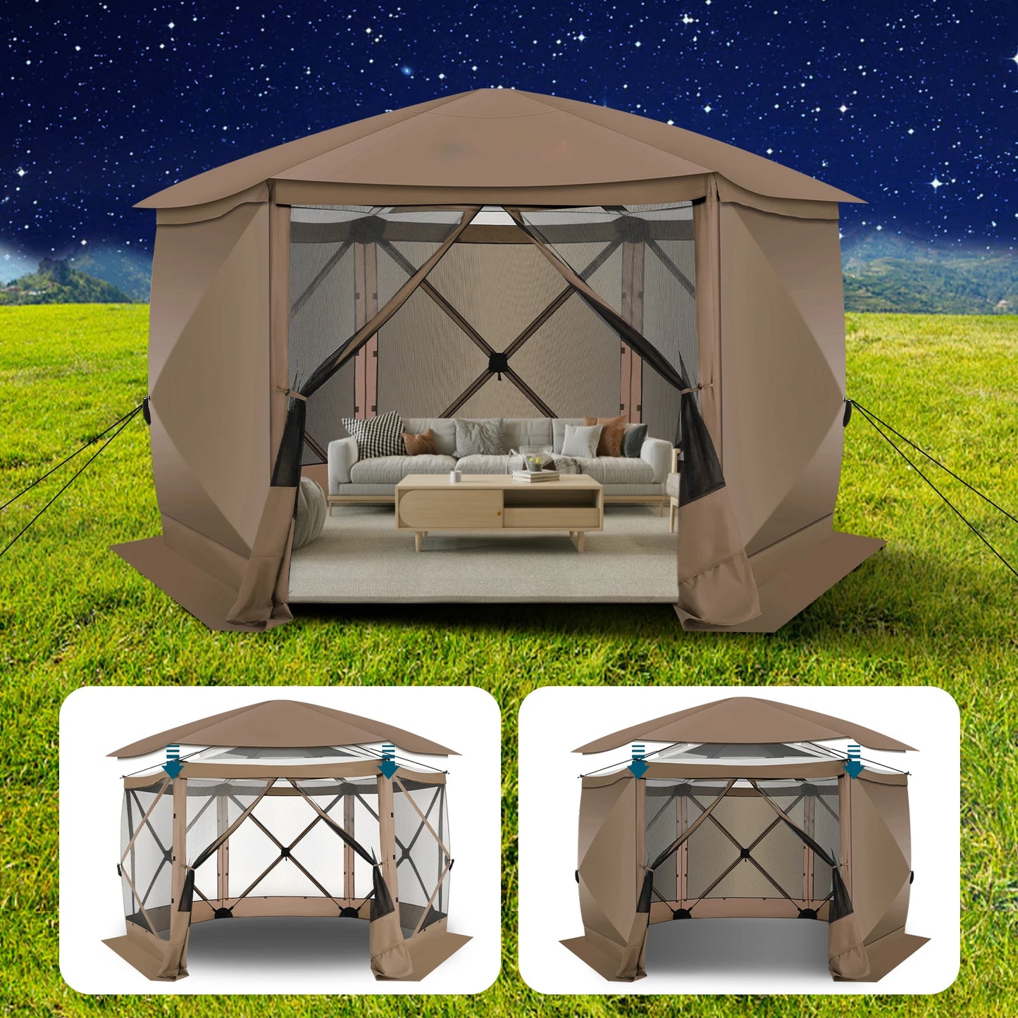 Pop up Gazebo Screen Tent for Camping, 12x12 Camping Gazebo with Removable Roof, Outdoor Screened Gazebo with 5 Sidewalls