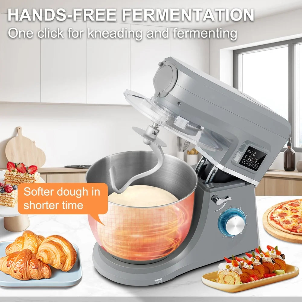 7.4 Qt Stand Mixer with Stainless Steel Bowl Dough Hook Beater Whisk Meat Grinder Juice Cup LCD Touch Panel