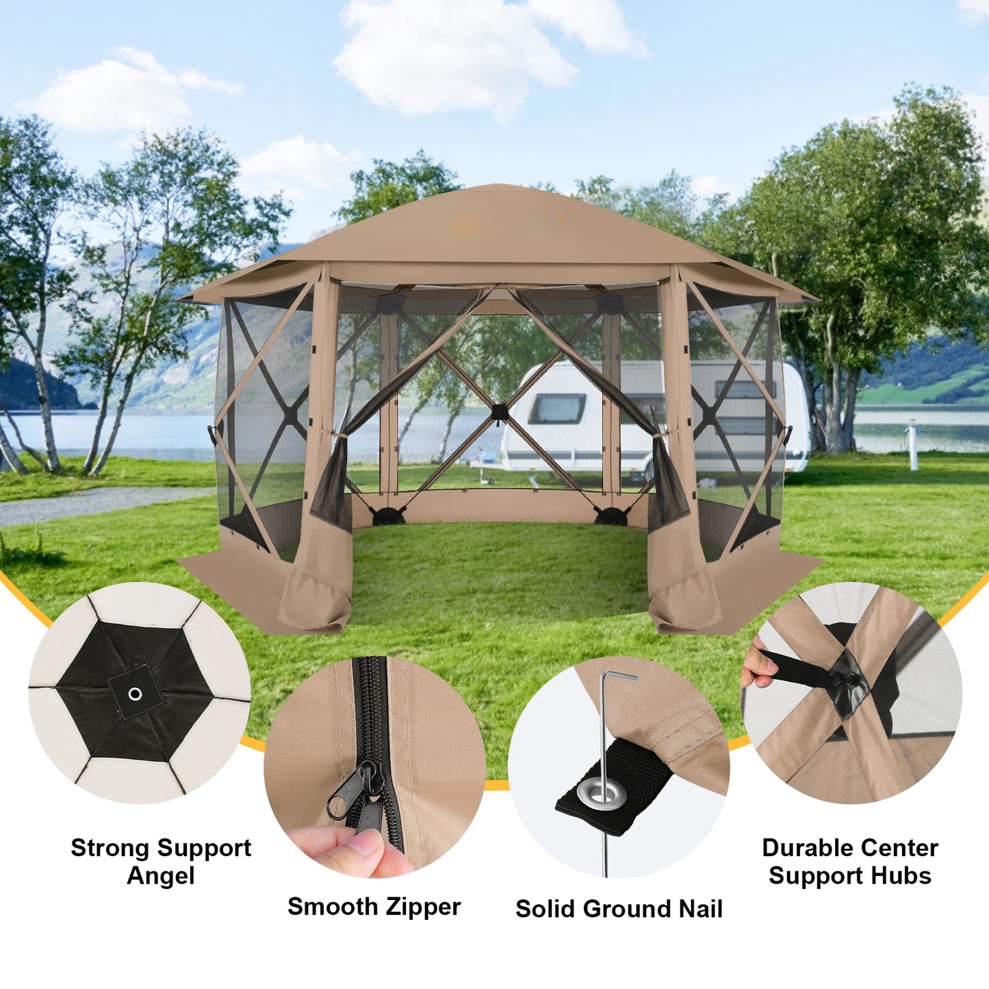 Pop up Gazebo Screen Tent for Camping, 12x12 Camping Gazebo with Removable Roof, Outdoor Screened Gazebo with 5 Sidewalls