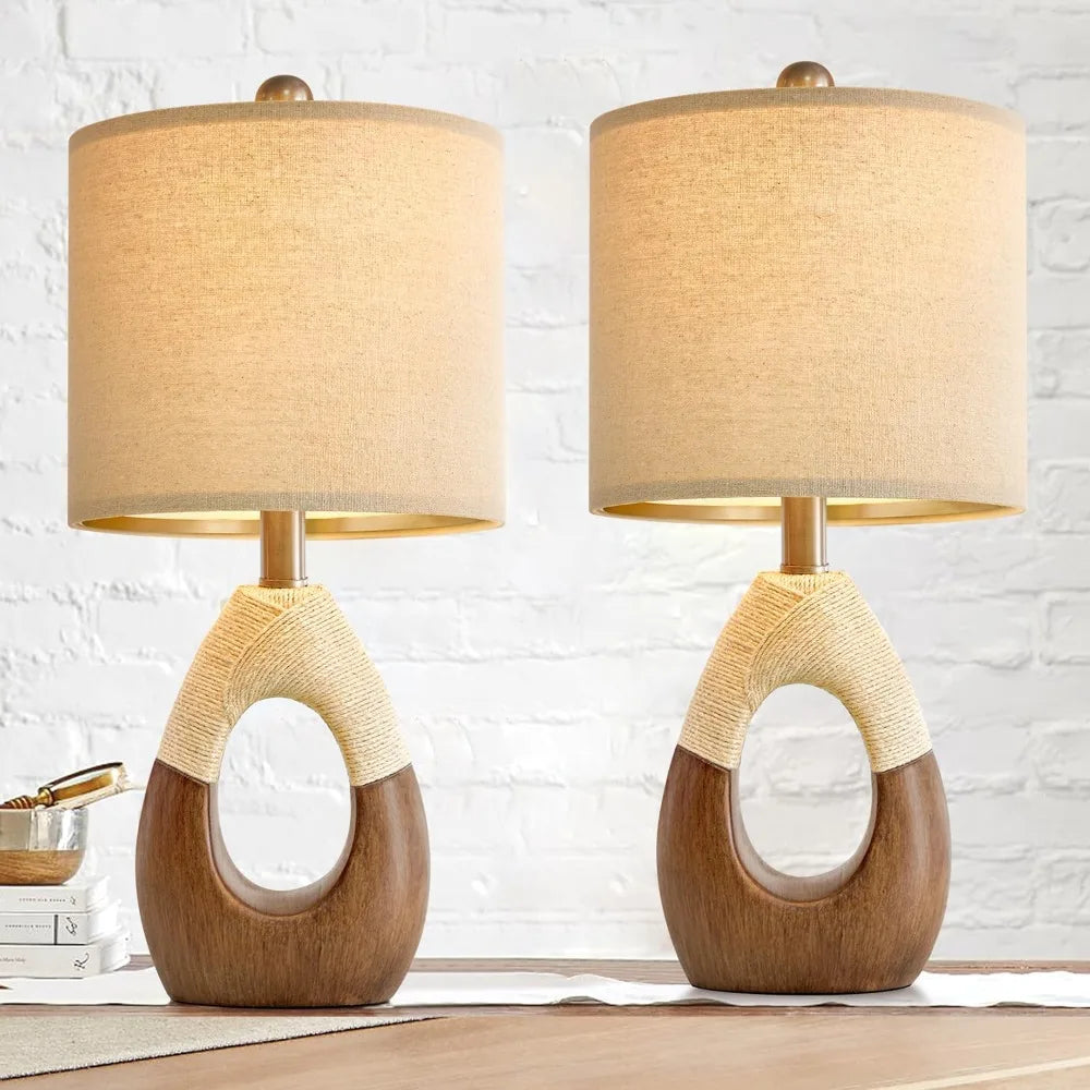 OYEARS Boho Table Lamps Bedroom Living Room Set 2,Suitable for Small Space,Farmhouse RattanTable Lamp 19”Rustic Egg Design Resin
