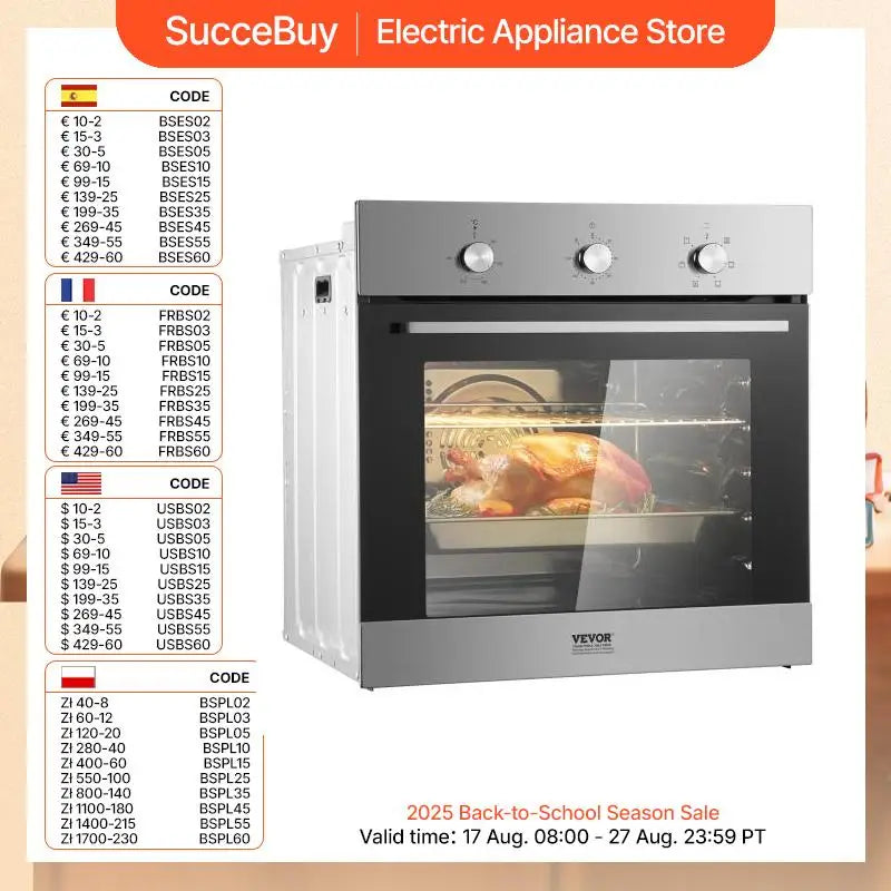SucceBuy 2000W 3550W Single Wall Oven Electric Built-in Wall Oven 6Cooking Functions with Timer Baking Rack and Tray for Kitchen