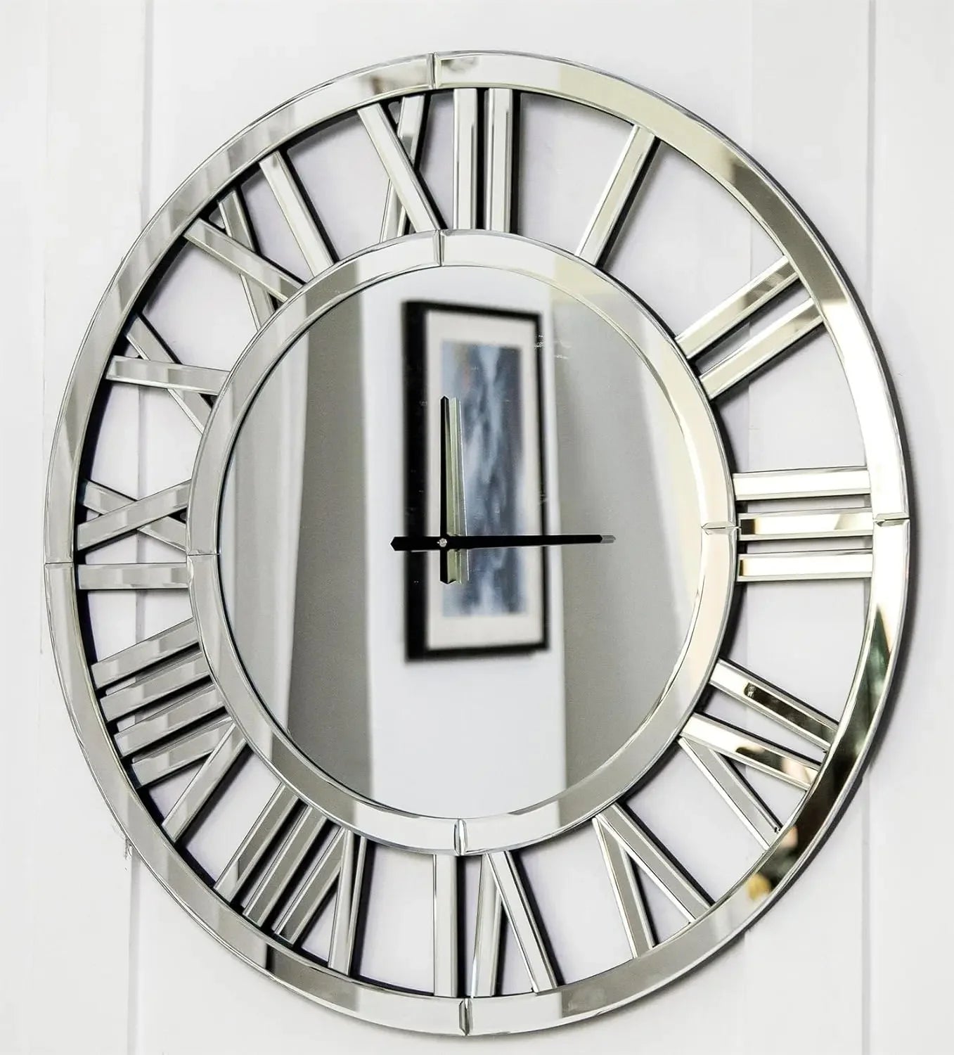 24" Large Wall Clock Decorative, Acrylic Mirrored Clock for Living Room Decor, Big Silver Modern Wall Clocks Decor